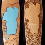 Justin Boyd, Tahoe from Above 1 and 2, 2019, Pyrograph on wood