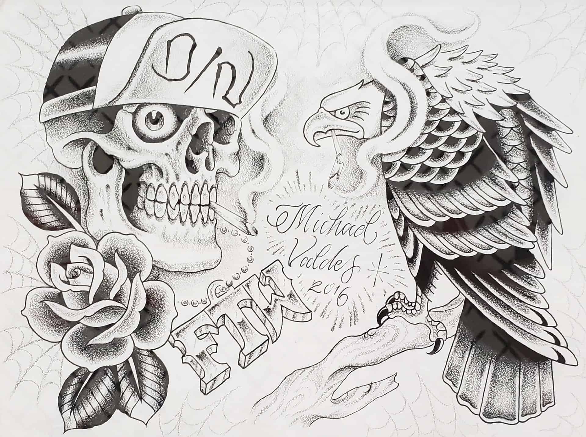 MICHAEL VALDEZ FTW, 2016, Pen and Ink on Paper